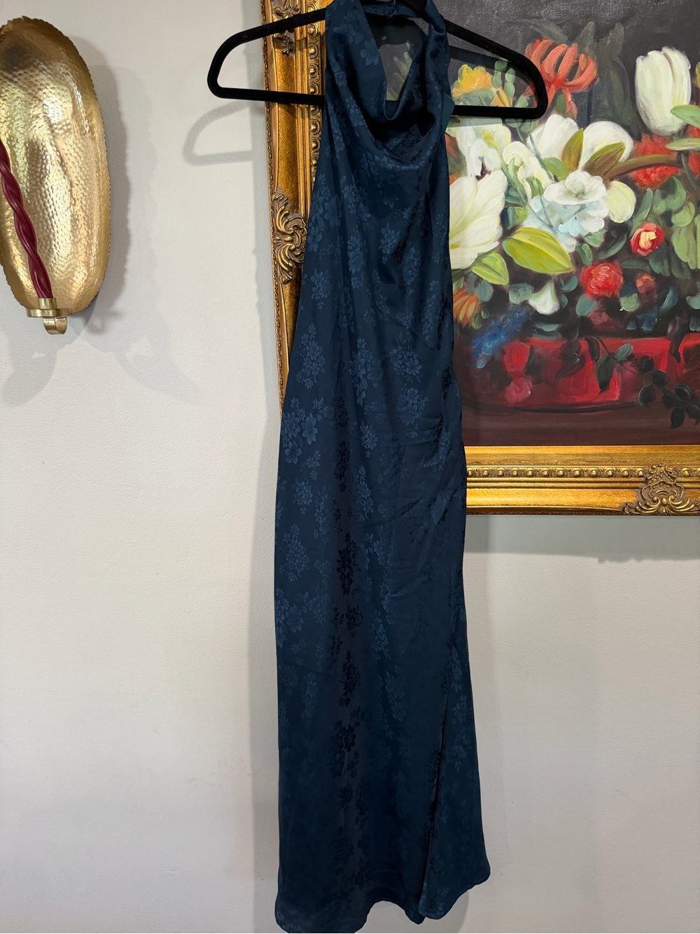 Société Dark Teal Floral Jacquard Dress